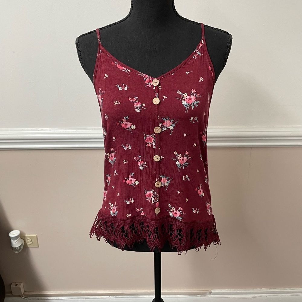 Wishful Park Button Floral Tank Top with Lace